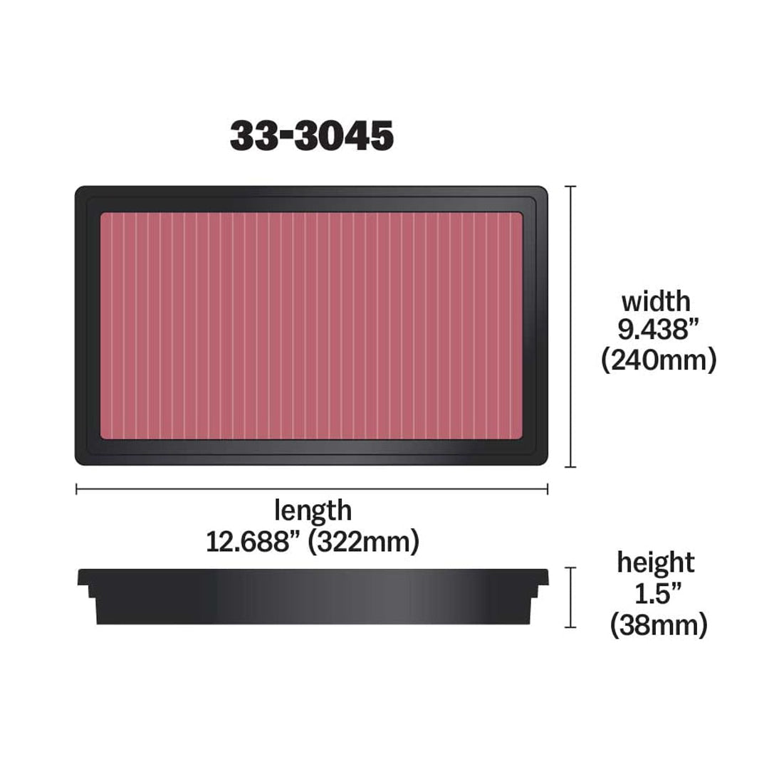 K&N Engine Air Filter Washable 33-3045 for Toyota Fortuner Hilux, Innova 2015-Up, Mitsubishi L200 Triton 4N16