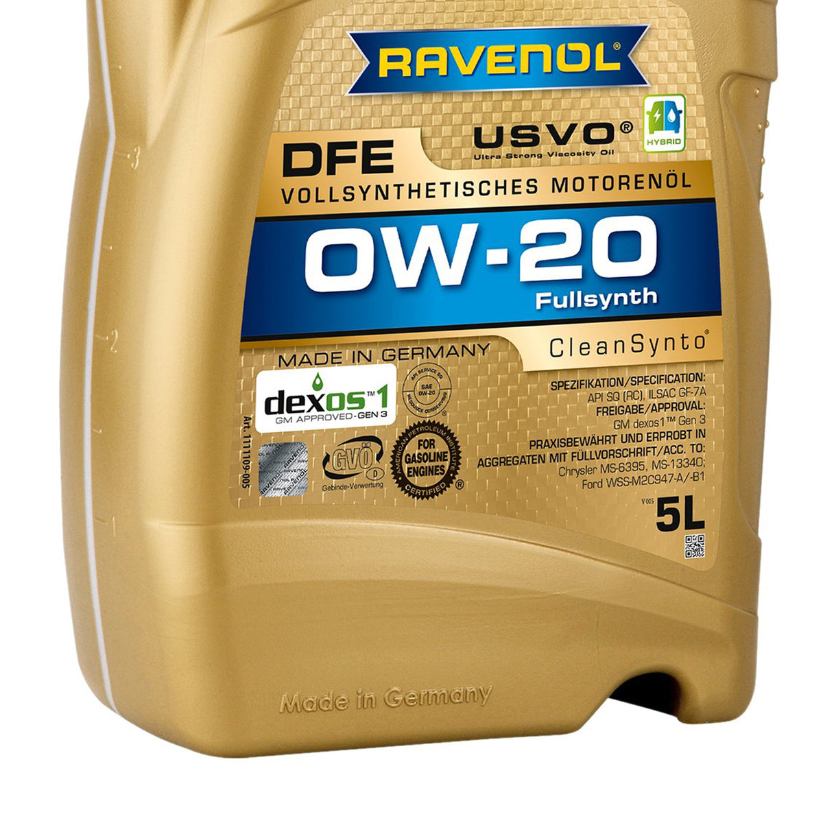 Ravenol Fully Synthetic Clean Synto USVO DFE 0W20 5 Liters
