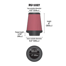 Load image into Gallery viewer, K&N Universal Clamp-On Air Filter RU-1027 4" Inlet, 8" Height