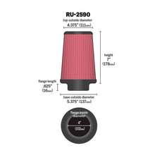 Load image into Gallery viewer, K&N Universal Clamp-On Air Filter RU-2590 4" Inlet, 7" Height