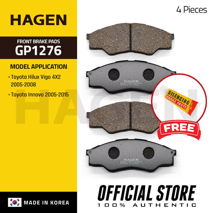 Hagen Front Brake Pad GP1276 for Toyota Hi-Lux Vigo 4x2 '05-08, Innova '05-15
