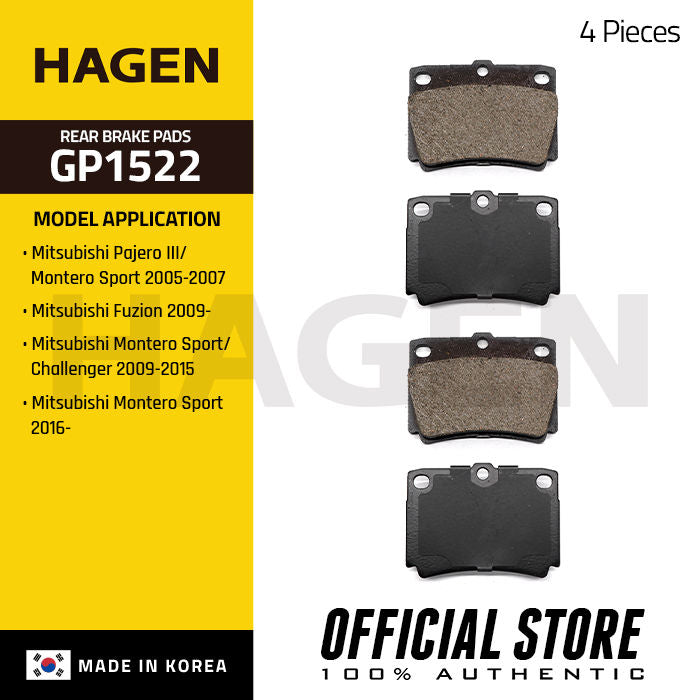 Hagen Rear Brake Pad GP1522 for Mitsubishi Challenger '09-15, Pajero III '05-07, Fuzion '09-up, Montero Sport '05-16