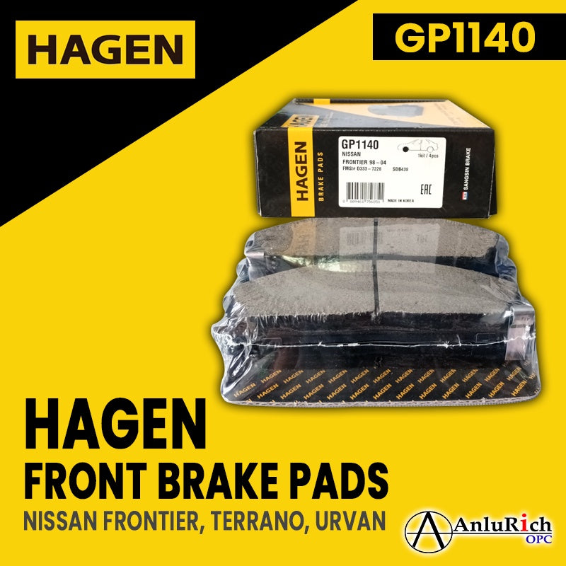 Hagen Front Brake Pad GP1140 for Nissan Frontier 4x2 '03-06, 4x4 '99-06, Pathfinder '92-95, Terrano '97-00, Urvan Escapade E24 '98-05