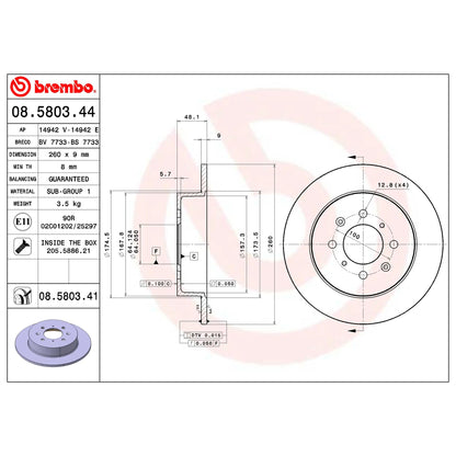 Brembo Rear Rotor Disc 08.5803.41 for Honda Civic New Dimension ES 2001 - 2005
