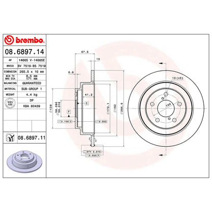 Brembo Rear Rotor Disc 08.6897.11 for Subaru Forester SG 2003 - 2008
