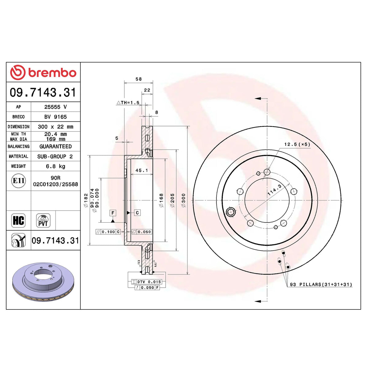 Brembo Rear Rotor Disc 09.7143.31 for Mitsubishi Lancer Evolution