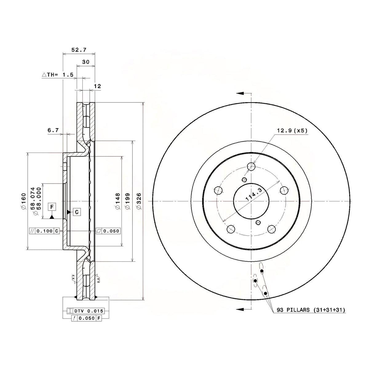 Brembo Front Rotor Disc 09.7812.21 for Subaru Impreza WRX STI GRB 2007-2014