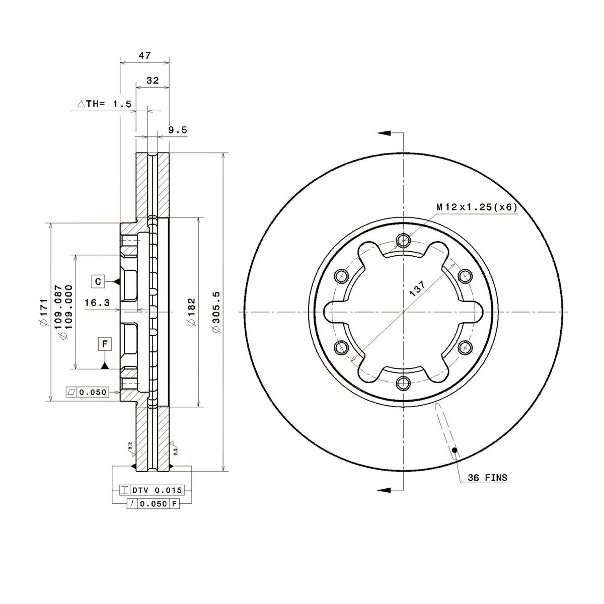 Brembo Front Rotor Disc 09.A055.10 for Nissan Patrol Y61 2000-2018