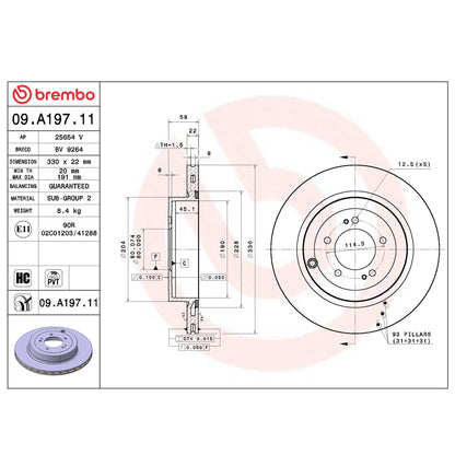 Brembo Rear Rotor Disc 09.A197.11 for Mitsubishi Lancer Evolution X 2007 - 2016