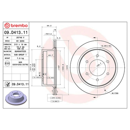 Brembo Rear Rotor Disc 09.D413.11 for Mitsubishi Montero Sport 2008 - 2015