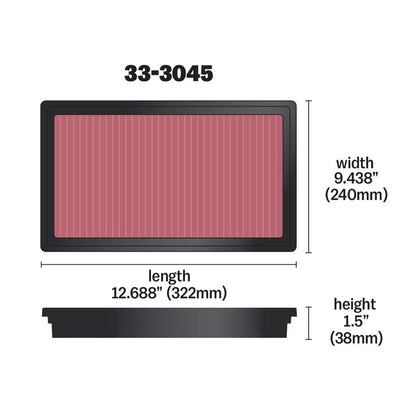 K&N Engine Air Filter Washable 33-3045 for Toyota Fortuner Hilux, Innova 2015-Up, Mitsubishi L200 Triton 4N16