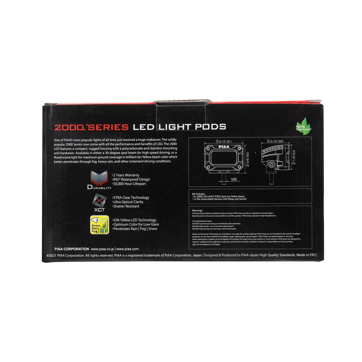 PIAA LED Pod 2000 Series Spot Beam Ion Yellow 12V, 9.2W 3"