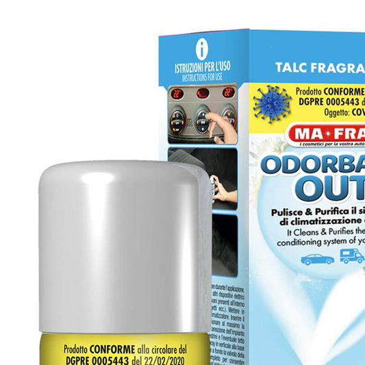 Ma-Fra Odorbact Out Car Aircon Sanitizer in Color Box Talc Scent 150ml