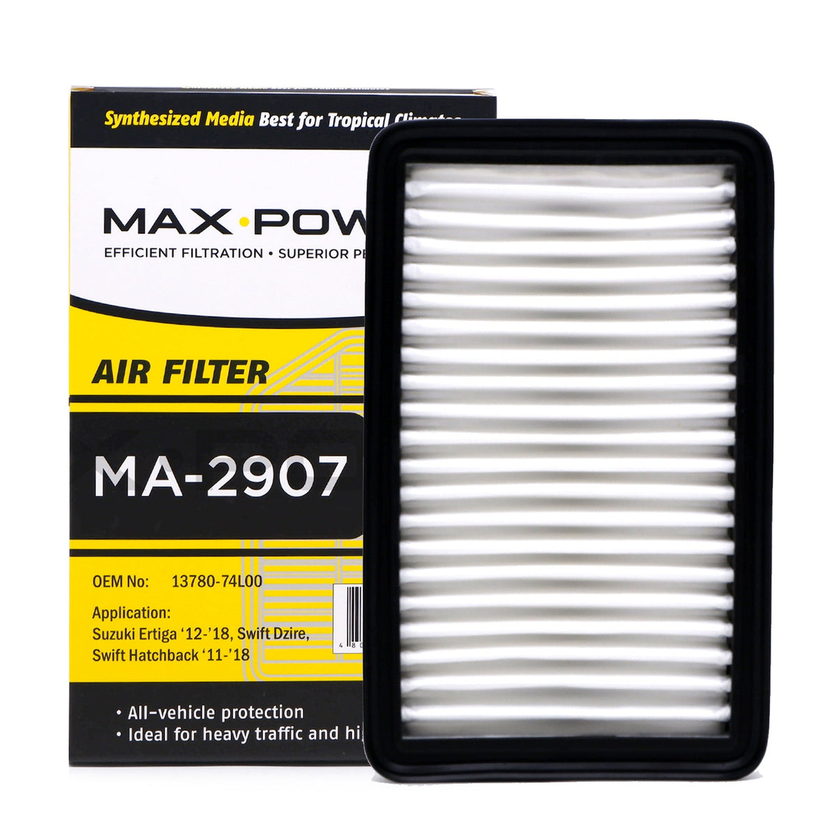 Max Power Air Filter MA-2907 for Suzuki Swift 2011-2018, Swift Dzire 2012-, Ertiga 2012-2018