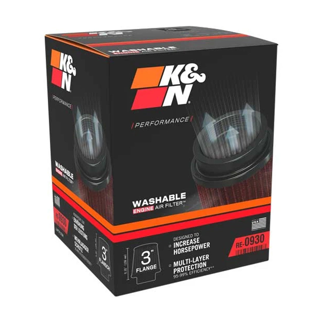 K&N Universal Clamp-On Air Filter RE-0930 3" Inlet, 6" Height