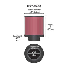 Load image into Gallery viewer, K&amp;N Universal Clamp-On Air Filter RU-0800 2.438" Inlet, 4" Height
