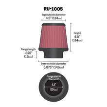 Load image into Gallery viewer, K&amp;N Universal Clamp-On Air Filter RU-1005 4.5" Inlet, 4.5" Height
