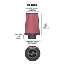 Load image into Gallery viewer, K&amp;N Universal Clamp-On Air Filter RU-1045 2.438"" Inlet, 4" Height
