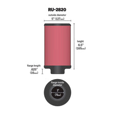 Load image into Gallery viewer, K&amp;N Universal Clamp-On Air Filter RU-2820 3" Inlet, 6.5" Height
