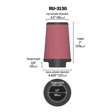 Load image into Gallery viewer, K&amp;N Universal Clamp-On Air Filter RU-3130  3.5" Inlet, 7" Height
