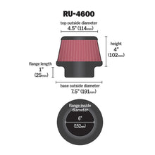 Load image into Gallery viewer, K&amp;N Universal Clamp-On Air Filter RU-4600 6" Inlet, 4" Height
