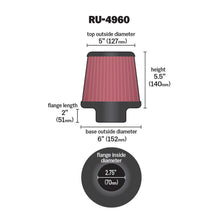 Load image into Gallery viewer, K&amp;N Universal Clamp-On Air Filter RU-4960 2.75" Inlet, 5.5" Height
