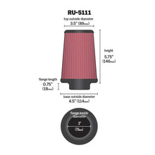 Load image into Gallery viewer, K&amp;N Universal Clamp-On Air Filter RU-5111 3" Inlet, 5.75" Height
