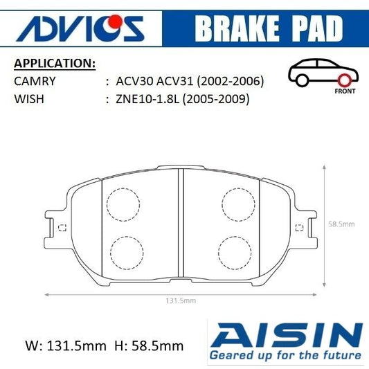 Advics Front Brake Pad T-Series for Toyota Camry 1999 - 2002
