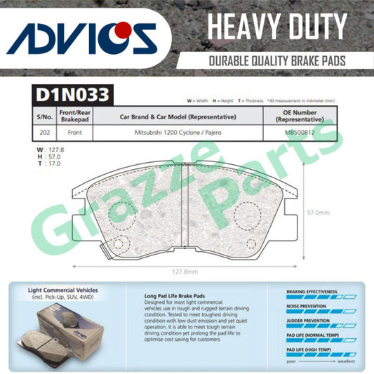Advics Front Brake Pad Y-Series for Mitsubishi Pajero, Montero Sport 1992 - 2007