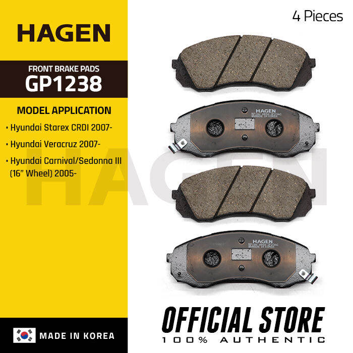 Hagen Front Brake Pad GP1238 for Hyundai Starex CRDi, Veracruz '07-up, Kia Carnival/Sedona III (16" Wheel) '05-08